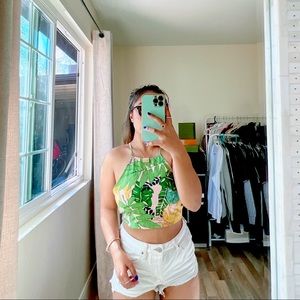 Forever 21 Floral CRISS CROSS TIED crop top